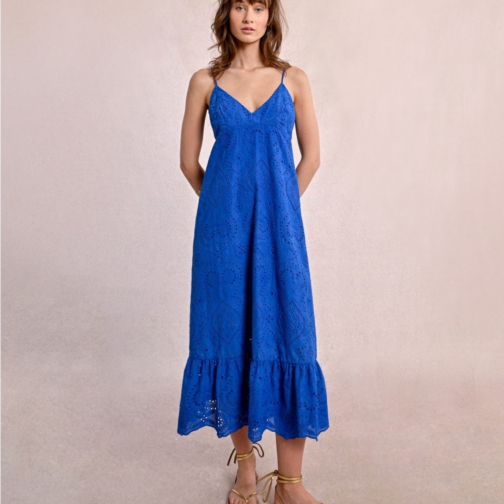 Molly Bracken Royal Blue Eyelet Midi Dress